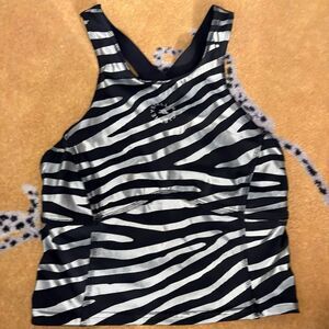 Adidas Stella McCartney Zebra Print Crop Top Black and Silver Size Small